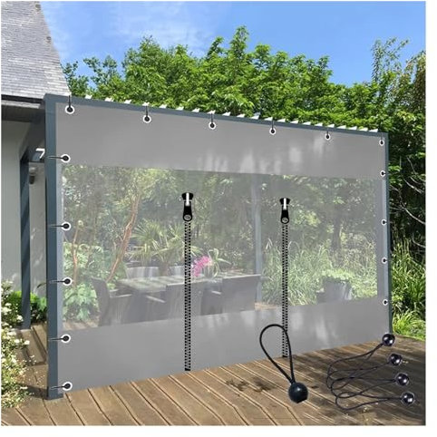 AFGZQ Außenvorhang Klare Pergola-Seitenwände for Pavillons, Balkone, Garagen, mit Reißverschluss und Gummiband, Anpassbar (Color : Gray, Size : 8.5x3m/27.9x9.8ft)