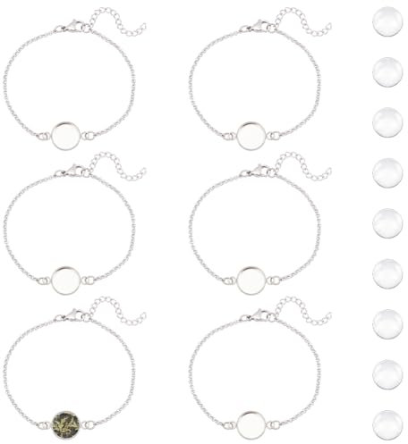 UNICRAFTALE 12 Sets Bracelet Bezel Settings Stainless Steel Bracelets Cabochon Blank Tray Bangles Tray 12mm Round Glass Cabochons Bracelet Blanks for Crafting DIY Bracelet Making