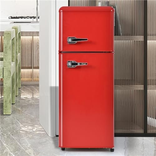 Frigorifero Retrò A Due Porte Con Congelatore - 105,5 Cm Di Altezza, 41 Cm Di Larghezza, Capacità 92 Litri, Congelatore Da 28 Litri, Classe Energetica F, 181 Kwh/anno, Da -27°c A 13°c, Lu(Color:Rosso)