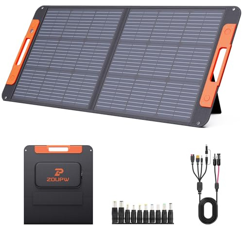 ZOUPW Panneau solaire portable 100 W avec guide d'angle solaire, 23,5 % d'efficacité, chargeur solaire pliable pour Jackery 300/500/1000V2 et Anker Solix, étanche IP67 pour batterie de secours
