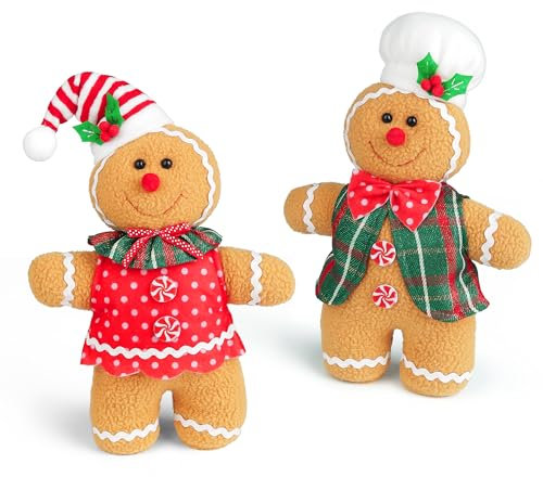 D-FantiX Lebkuchenmann Weihnachten Plüsch Puppe Sets, 2Pcs handgefertigte Junge Mädchen Plüschtier Spielzeug, Sammler stehend Figuren Ornament, Weihnachtsdekorationen Indoor Home Decor
