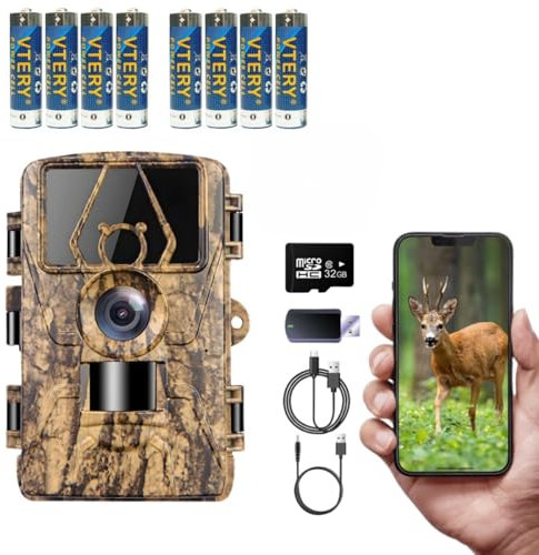 LMHOME Wildkamera WLAN 8K 60MP mit 32GB Speicherkarte, Wildtierkamera mit Nachtsicht, 0.05s Auslöser Bewegungsaktiviert, IP67 Wasserdicht 100ft 130° Weitwinkel 42 Stücks Infrarot-LEDs ohne Glühen