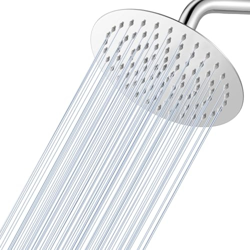KINLIV Shower Head, Rain Shower, Chrome, 20 cm, Round Rain Shower Head, 8 Inches, 304 Stainless Steel Shower Head, Durable, Self-Cleaning, 90 Anti-Clogging Silicone Nozzles