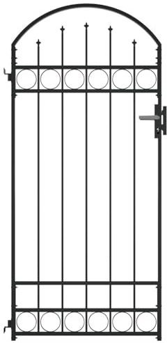 Iiaky Fence Gate with Arched T O P Steel 89x200 cm Black,Garden Gates High galvanised wrought iron metal swing gate