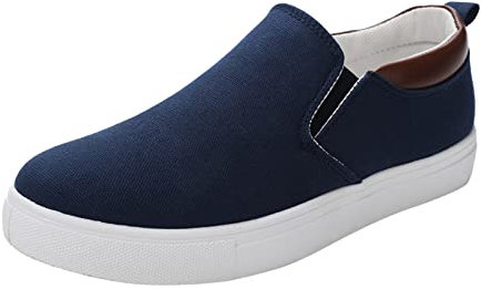 Generisch Scarpe da uomo in tessuto senza lacci, scarpe in tela, da uomo, con suola piatta, comode, antiscivolo, per il tempo libero, tinta unita, con plateau, Blu, 42 EU