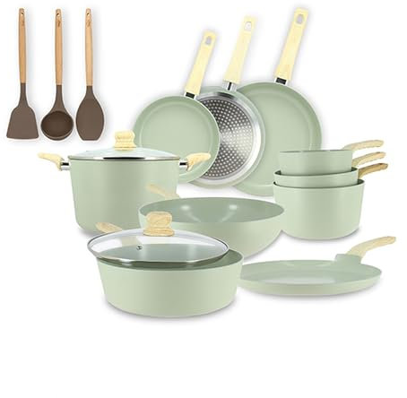 MENASTYL - Set 13 pièces cuisson colorama céladon en aluminium induction - 6014025