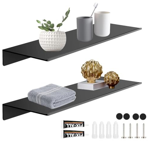 XIAQICA 2 Pièces Étagère Murale Noire 30 cm Étagères Murales Tablette Flottante Étagère Murale Tablette Salle de Bain avec des Accessoires de Montage pour Le Salon Le Bureau la Cuisine Deco Murale