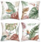Bonhause 4er Set Kissenbezüge Tropische Blätter 45 x 45 cm Aquarell Blätter Vogel Samt Soft Dekorative Kissenhülle Zierkissenbezüge für Sofa Zuhause Garten Dekoration
