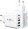 2er Pack USB C Ladegerät 50W, 5 Ports Mehrfach USB Stecker mit【2 USBC+3 USBA】, 50W Netzteil Wand-Ladegerät, Fast Charge PD 3.0 Power Adapter Kompatibel mit iPhone 12/13/14/15/Samsung/Handys/Tablets