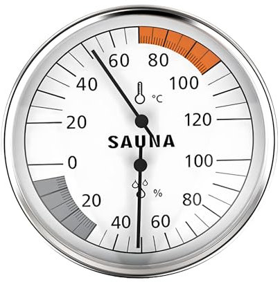 Chatthen Termómetro de Sauna, Termómetro e Higrómetro 2 en 1 de Alta Precisión, Rango de Temperatura 20℃~120℃, Diámetro 10cm, Termómetro de Interior, Medidor de Humedad Para baño, Sala de Sudor