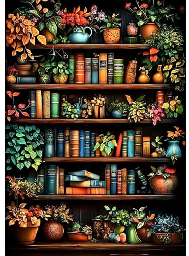DAERLE Kit Pintura Diamante 5D, Estantería con libros coloridos, Bordado Diamante DIY con Perlas Brillantes, Arte Manualidades para Adultos, Decoración Creativa para el Hogar 30x40 cm