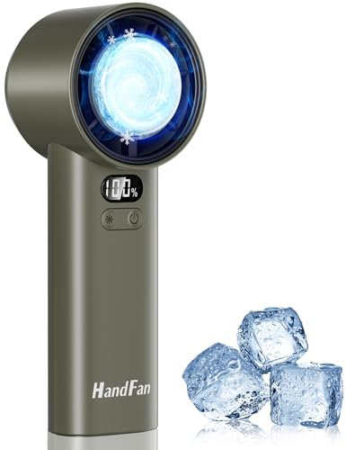 HandFan 5200mAh Portable Handheld Turbo Fan, 13000RPM Powerful Cooling Ice Fan, Mini Hand Fan Rechargeable, 100 Speeds Adjustable, Digital Display, Pocket Fans for Travel Beach Outdoors