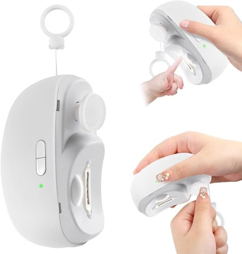 Automatic Nail Clipper, Electric Nail Clipper, 2 in-1 Electric Polishing Automatic Nail Clippers with LED Light & Nail Scraps Storage, Automatic Nail Trimmer for Kids, Adults, Seniors (White)