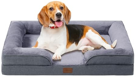 OUPEIWAWA Orthopädisches Hundebett für mittelgroße Hunde 92x65x19,8cm | Schlafbereich 67x51cm, Hochdichter Schwamm mit hohem Rückprall, waschbar mit abnehmbarem Bezug, rutschfest, Dunkelgrau