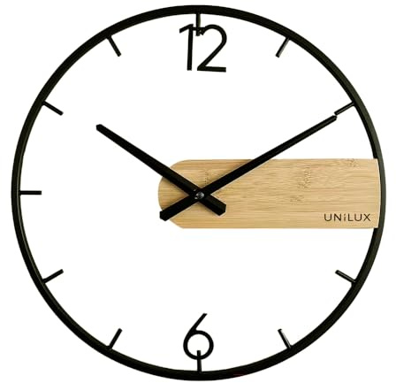 Unilux Circle Wanduhr, 42 cm, Schwarz/Bambus