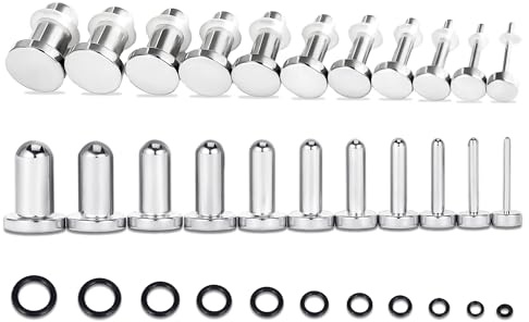 Vankula Tunnel Dehnset 1-25mm 0.5mm Ohrloch dehnen Single Flared Plugs Stretching kit Edelstahl Gedehnte Ohrpiercings Freundlich für frische Dehnungen Schwarz Gold Silber