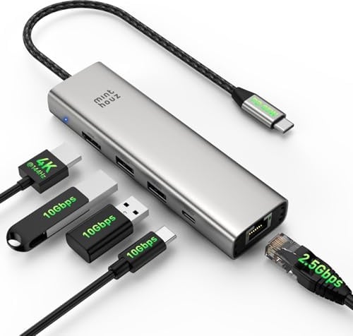 Hub USB-C, estación de acoplamiento 7 en 1 para laptop, adaptador multipuerto con HDMI 4K, LAN 2.5G, puertos USB-A/C de 10 Gbps, carga de paso PD de 85 W, compatible con Surface, M1, M2, M3, HP