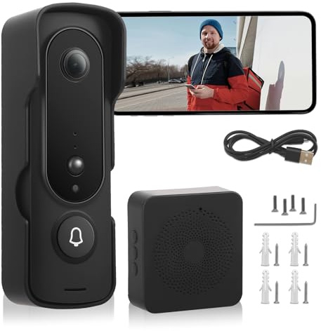 Video-Türklingel mit Camera, Funkklingel mit 1080P & Nachtsicht, 2-Wege-Audio,Encrypted Storage, 2,4GHz WiFi, IP65,120° HD Kamera, SD & Cloud-Speicher,AI Person Detection, PIR Bewegungserkennung