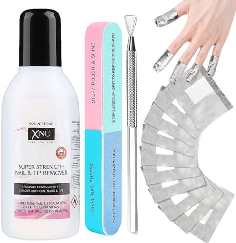 Nail Polish Remover Kit with 150ml Acetone Remover, Foil Wraps & Nail Tools – 100% Acetone Gel Nail Polish Remover Kit, Professional Acetone Soak-Off System, Gel and Shellac Removal