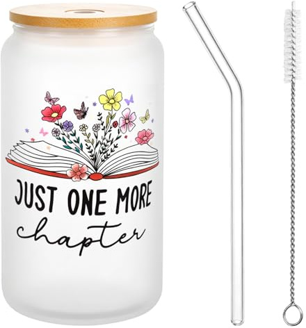 500 ml Buch Themen Glas Tasse, Geschenk für Buchliebhaber, Buchliebhaber Tasse mit Strohhalm-Deckel und Bürste, Coffee Glas für Leser Bibliothekare Bücherwurm Geburtstag