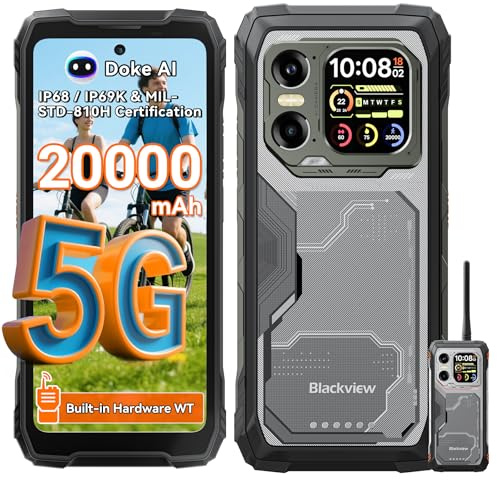 Blackview XPLORE 1 WT Rugged Smartphone 5G, 20000mAh Smartphone Rugged, 48GB+512GB, 6,78 FHD+ & 2,01 120Hz Android 15, IP69K, 64MP+50MP+20MP, NFC/OTG/GPS/AI