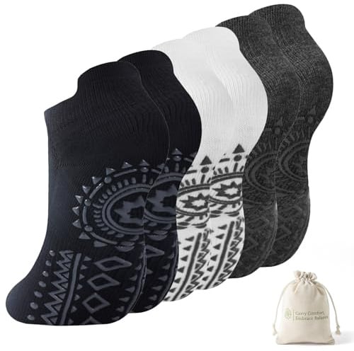 BONANGEL Pilates Socken Damen 36-40 Stoppersocken Rutschfeste Kurze Yoga | Baumwolle Yogasocken Antirutschsocken für Trampolin Gymnastik Fitness Krankenhaus Zuhause 3 Paar