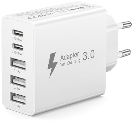 Bamkey 50W USB C Ladegerät Mehrfach, 5-Ports USB Stecker Schnellladegerät mit 2 USB-C und 3 USB-A, USBC Netzteil ohne Spannungsabfall Wand-Ladegerät für iPhone 18 17 16 15, Galaxy S26 S25, iPad, Weiß