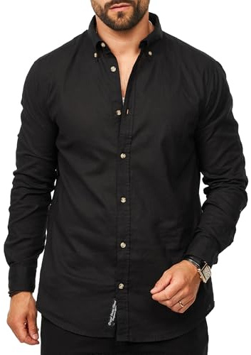 behype. Herren Leinenhemd als Langarmhemd - Freizeithemd im Regular-Fit mit Button-Down Kragen Sommerhemd - Strandhemd im Sommer-Look für Männer