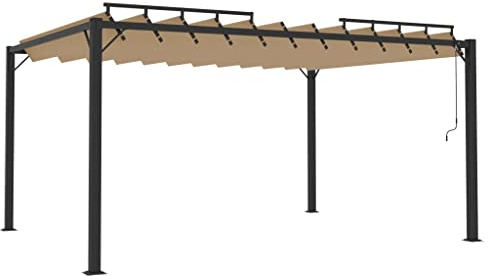 QJBSAVVA Pergola con tetto a lamelle 3 x 4 m, gazebo in alluminio per giardino e terrazza, gazebo da giardino moderno con tetto regolabile in tessuto, colore tortora, dimensioni 3 x 4 x 2,05/2,25 m