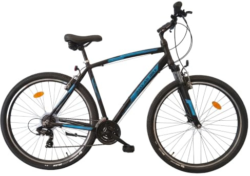 DALLAS BIKE Mountainbike Herren 29, 21-Gang, Aluminium, schwarz, blau | MTB Fahrrad mit verstellbarer Federgabel ink. Lockout, Shimano-Schaltung, V-Brake vorne und hinten für sicheres Bremsen