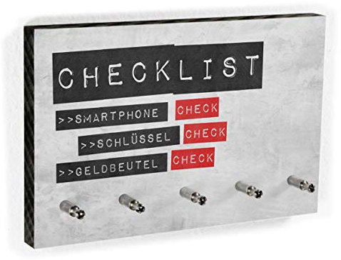 Schlüsselbrett - Check - Checkliste nicht vergessen - Kreative lustige und praktische Deko für den Flur 5 Haken - Alltagshelfer - Daily Routine - Handmade by claus-peter