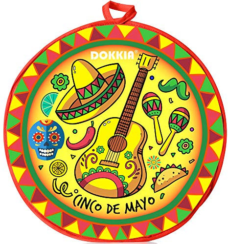 DOKKIA Tortilla Warmer Taco 12 Inch Insulated Cloth Pouch - Microwavable Use Fabric Bag Servers to Keep Food Warm (12 Inch, Cinco De Mayo Guitar Sombrero Maracas)