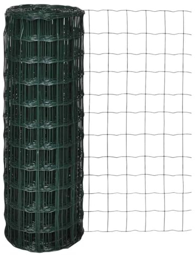 'vidaXL Euro Fence, Green PVC Coated Steel Wire, Ideal for Garden, Farm, or Poultry Protection, Size: 25m x 1m, Wire Dia: 1.8/2.2mm
