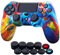 YoRHa Water Transfer Printing (Bunter Strom) Silikon Hülle Skin Case für PS4/Slim/Pro Dualshock 4 Controller x 1 mit Aufsätze x 10