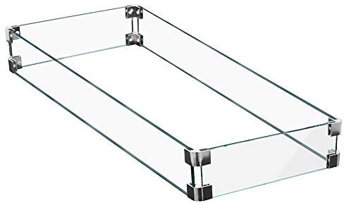 Hiland AWS-RT30 Pare-Vent rectangulaire en Verre pour brasero Transparent