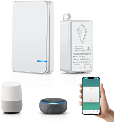NineLeaf Smart Wifi Lichtschalter Funkschalter Set IP66 Wasserdicht Kabelloser Schalter Arbeitet mit Amazon Alexa und Google Home Timing-Funktion Stimmenkontrolle Steuern Sie Ihre Fixtures von Überall