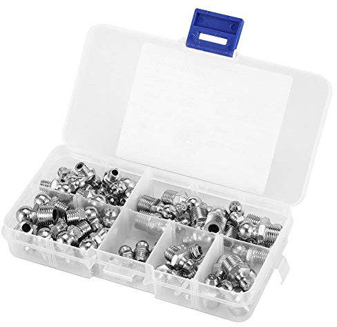 Fettpressen-Nippel-Fitting, 45 Stück M6/M8/M10 Metall Ersatz Fett Nippel Fittings Set, Messing Zerk Fett Nippel Fitting Sortiment Kits, Rostbeständig für Automotive, Motorrad, LKW, Bauernhof