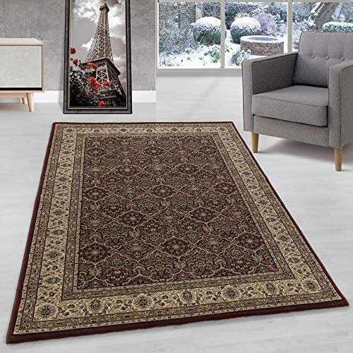 Orient Teppich Wohnzimmer Orientalisch Design Klassisch Optik Kurzflor Pflegeleicht, Farbe: Rot, Größe: 80 x 150 cm