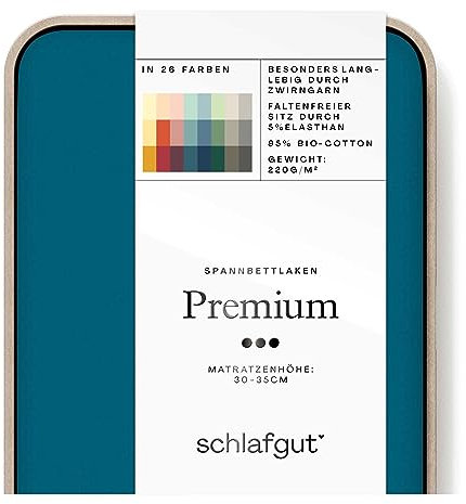 Schlafgut Premium Spannbettlaken 140x200cm bis 160x220cm Petrol Deep, Spannbetttuch aus weicher Biobaumwolle