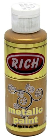 Rich Acrylfarbe Metallic 120 CC Antik Gold – Vielseitige Metallische Farbe für Dekoration, Kunst und DIY-Projekte, Schnell Trocknend, Hoher Pigmentgehalt, Leicht Anwendbar
