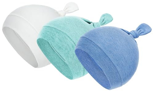 Durio Babymütze Neugeborene Jungen Mütze Baby Mädchen Beanie für 0-6 Monate Unisex Erstlingsmütze 3er Set Weiß Blau u. Grün 0-3 Monate