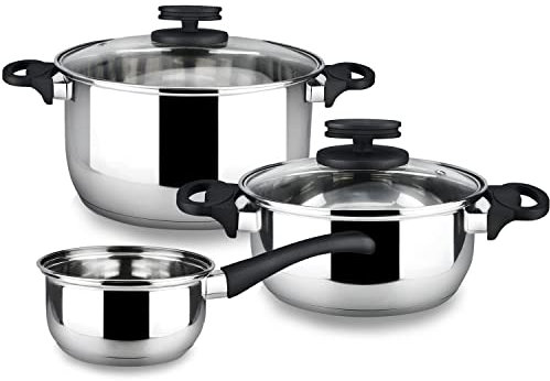MAGEFESA Style 5-Piece Stainless Steel Cookware Set, Includes Stockpot, Dutch Oven/Stew Pot, Saucepan, Compatible with All Types of Stovetop Including Induction, Easy Cleaning and Dishwasher Safe