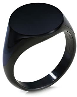 Dsnyu Eheringe für Frauen mit Personalisiert Gravur Einfach Runder Siegelring Poliert Edelstahl Schwarz Ringe für Frauen 60 (19.1)