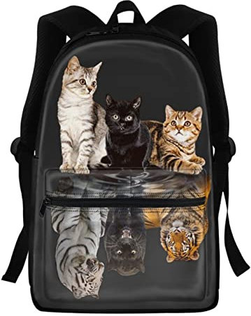 HUGS IDEA Galaxy Wolf Space Astronaut Rucksack für Jungen, Rock&Roll Totenkopf Sonnenblume 40,6 cm Rucksack für Teenager Jungen Schultasche, Katzen wachsen in Tiger Panther, 40,6 cm, Taschen-Organizer