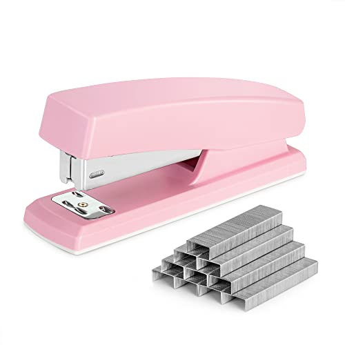 Deli Agrafeuse de bureau avec 640 agrafes, agrafeuse de bureau, capacité de 25 feuilles, rose