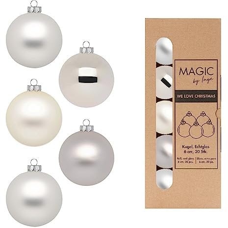 Weihnachtskugeln Glas 6cm x 20 Stück in Kartonbox Christbaumkugeln Set Cloud Dancer