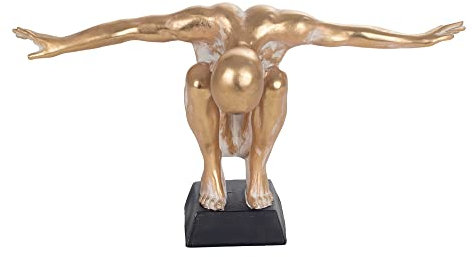 Statue Design Athlete Taucher XL, Modell Gold und Patina, Grau, L 47,5 cm