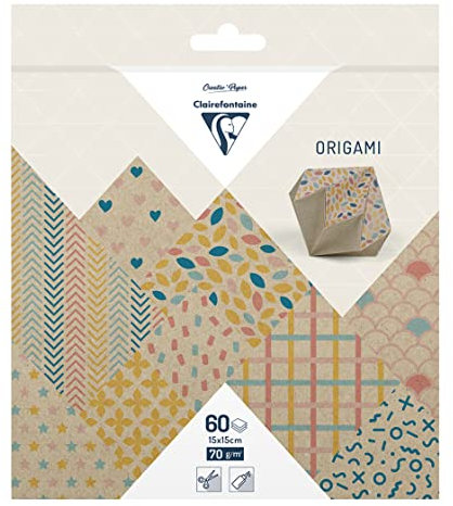 Clairefontaine 95380C - Packung Origami Papier 60 Blatt, 15x15 cm 70g, Krafty color, 1 Pack