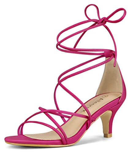 Allegra K Sandales à Lacets Talons Chaton pour Femmes Rose Vif 36