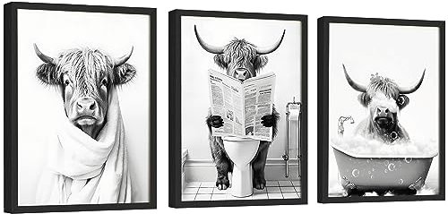 97 Decor Kuh Bilder Wanddekoration – 30,5 x 40,6 cm Hochlandkuh Badezimmer-Dekor, lustiger Hochlandkuh Wandkunstdruck, schwarz-weiße Kuh in Badewanne, Poster, lustiges Tier-Kunstwerk für Schlafzimmer
